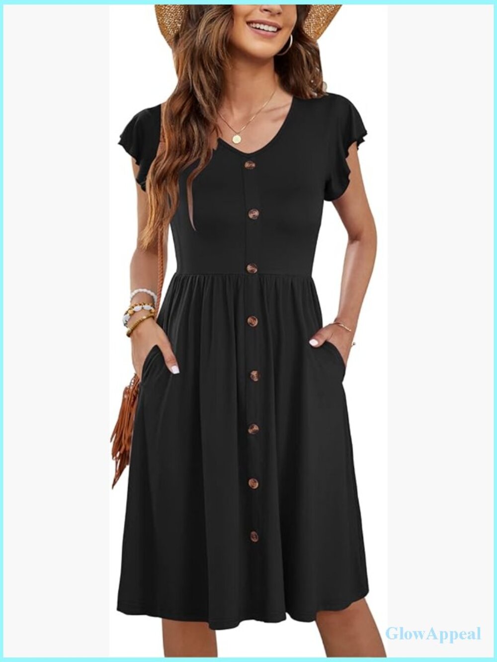 Swing V-Neck Cap Sleeve Summer Dress with Pockets